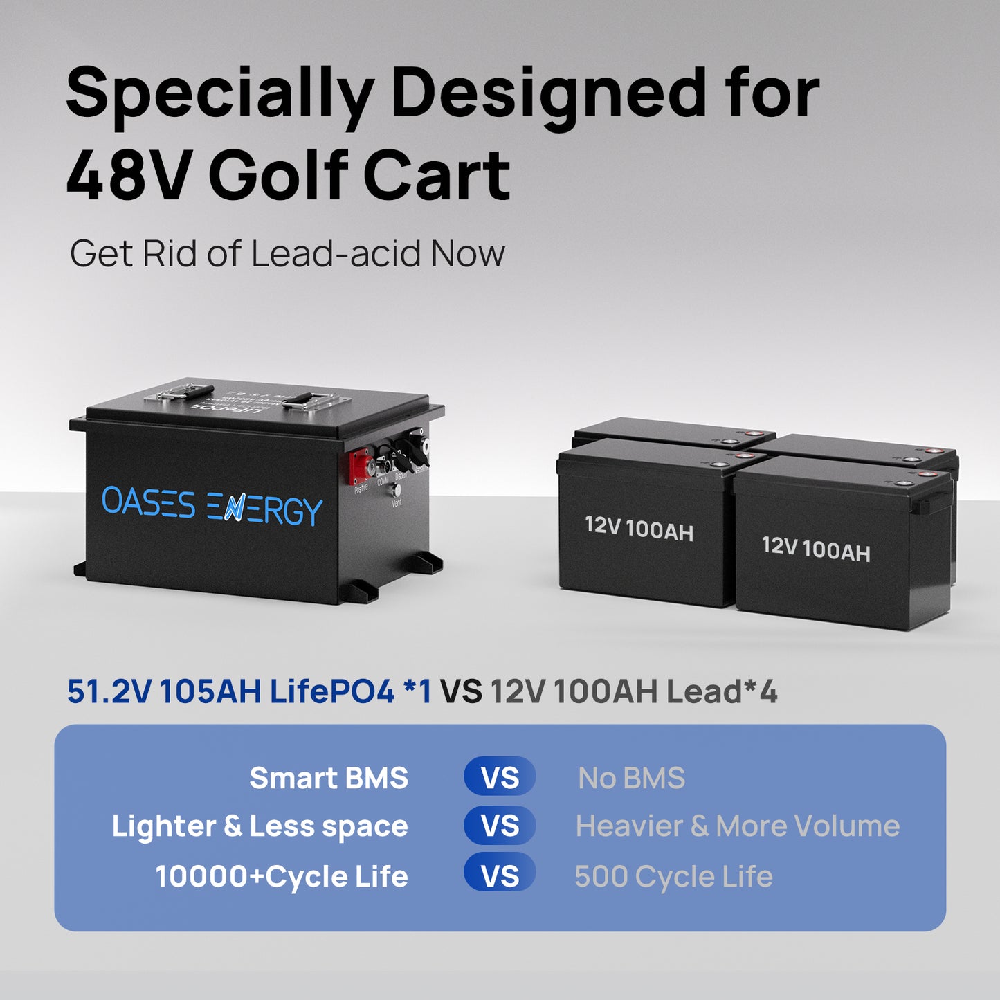 48V 105Ah Lithium Golf Cart Battery, 250A BMS, with Touch Monitor & Mobile APP, with 20A Charger