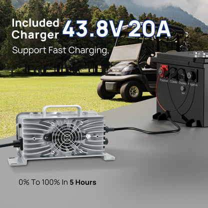 Lithium Golf Cart Battery 36V 105Ah, Built-in Smart 250A BMS, with Touch Monitor & Mobile APP,  LiFePO4 Battery with 20A Charger, Perfect for Golf Carts