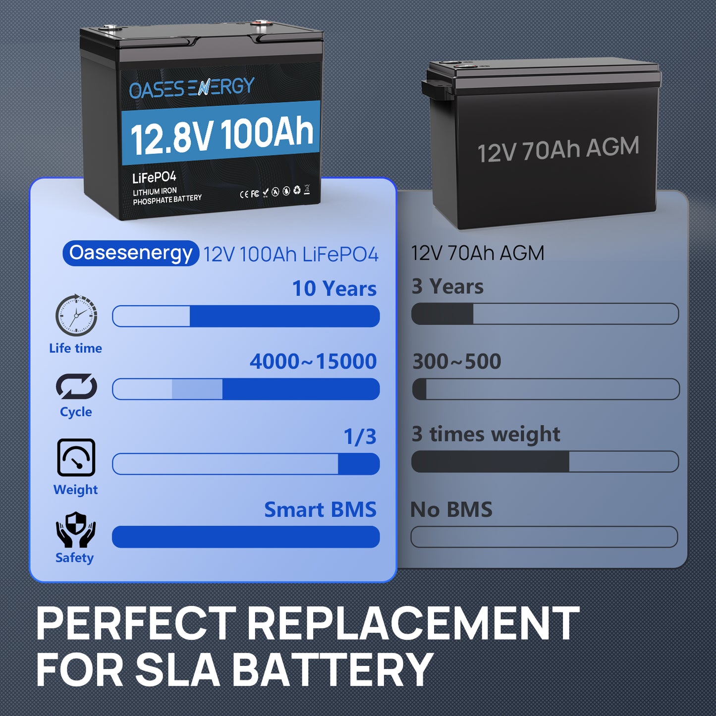 12V 100Ah Mini LiFePO4 Battery, BCI Group 24 Size Built-in 100A BMS